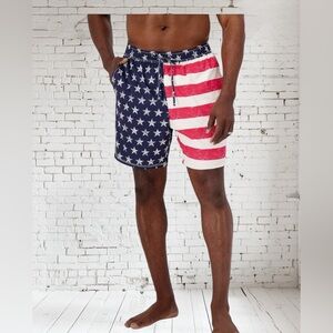 D&Co Patriotic Flag Swim Trunks Small NWT | Quick‑Dry All‑American